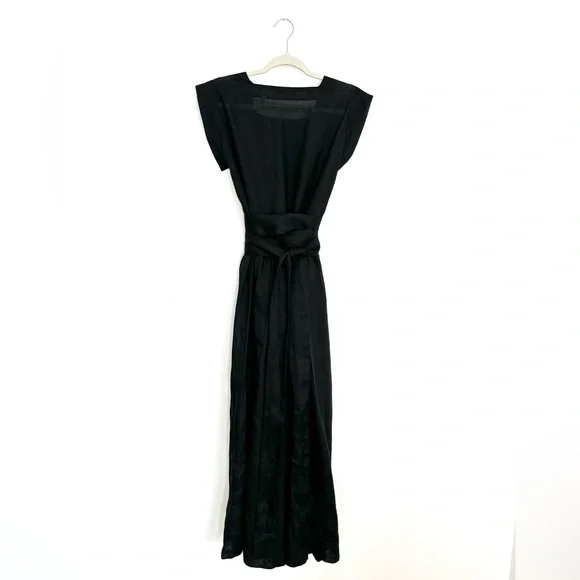 Doen Pacifica linen Wrap Sleeveless Black Midi dress - Picture 6 of 10